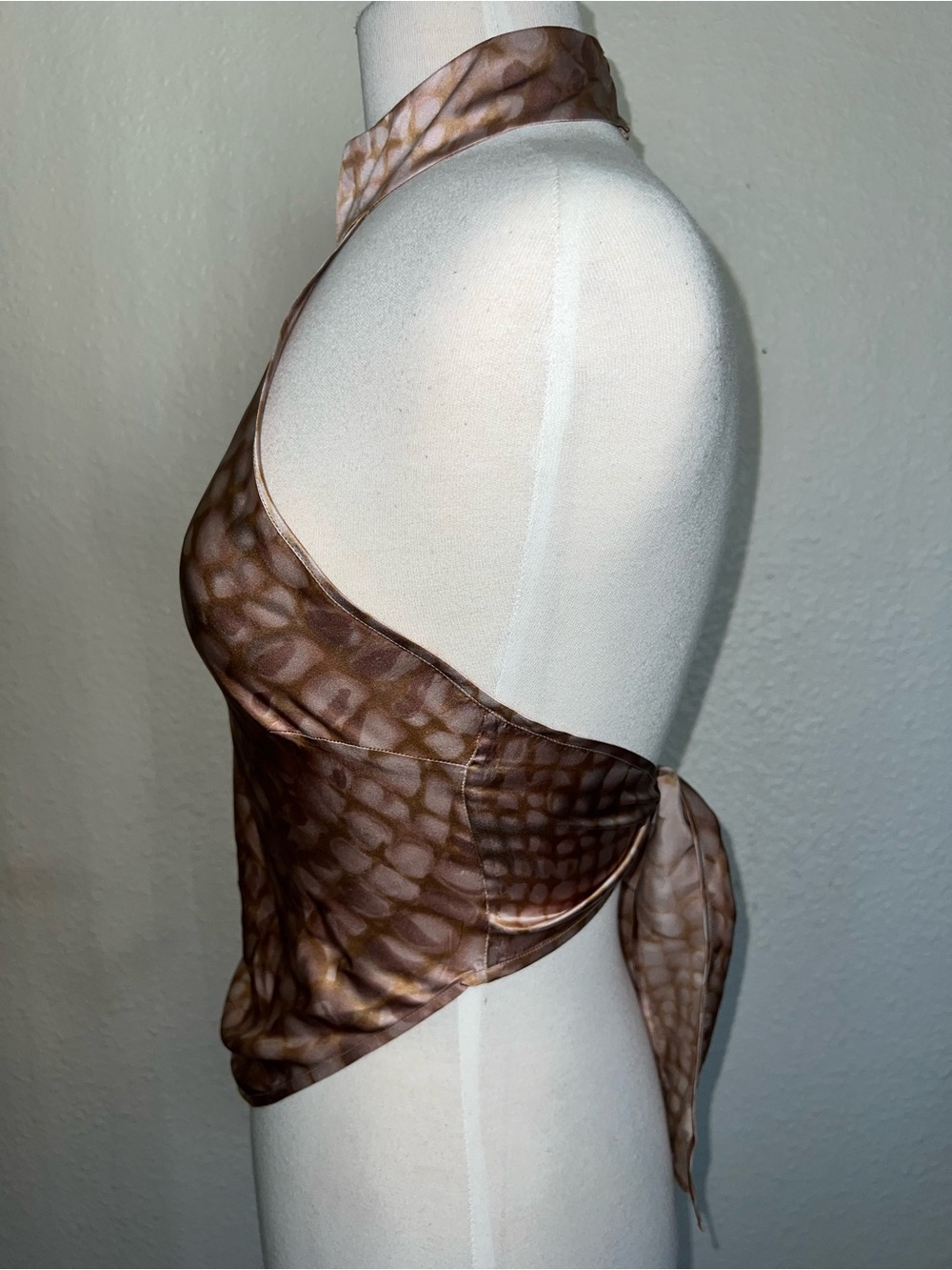 Victoria's Secret Brown Reptile-Print Silk Halter Top - Picture 3 of 10